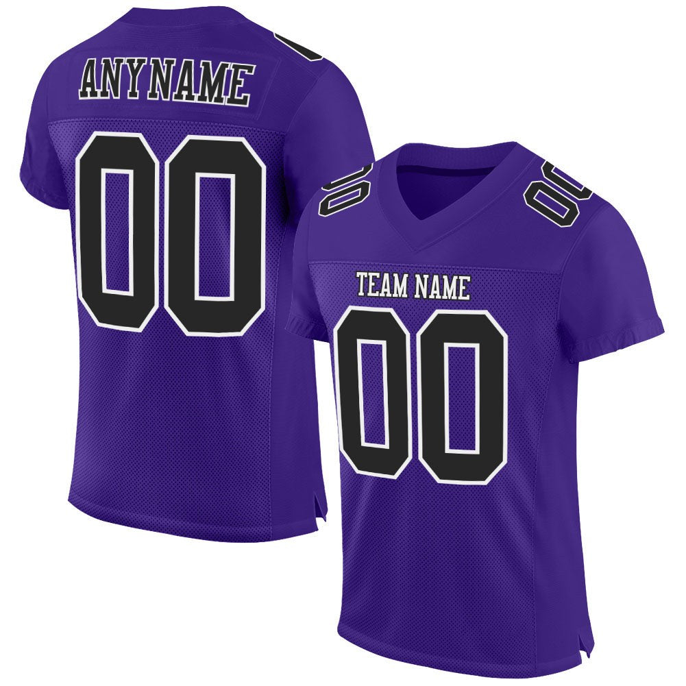 Custom Purple Black-White Mesh Authentic Football Jersey photo 1