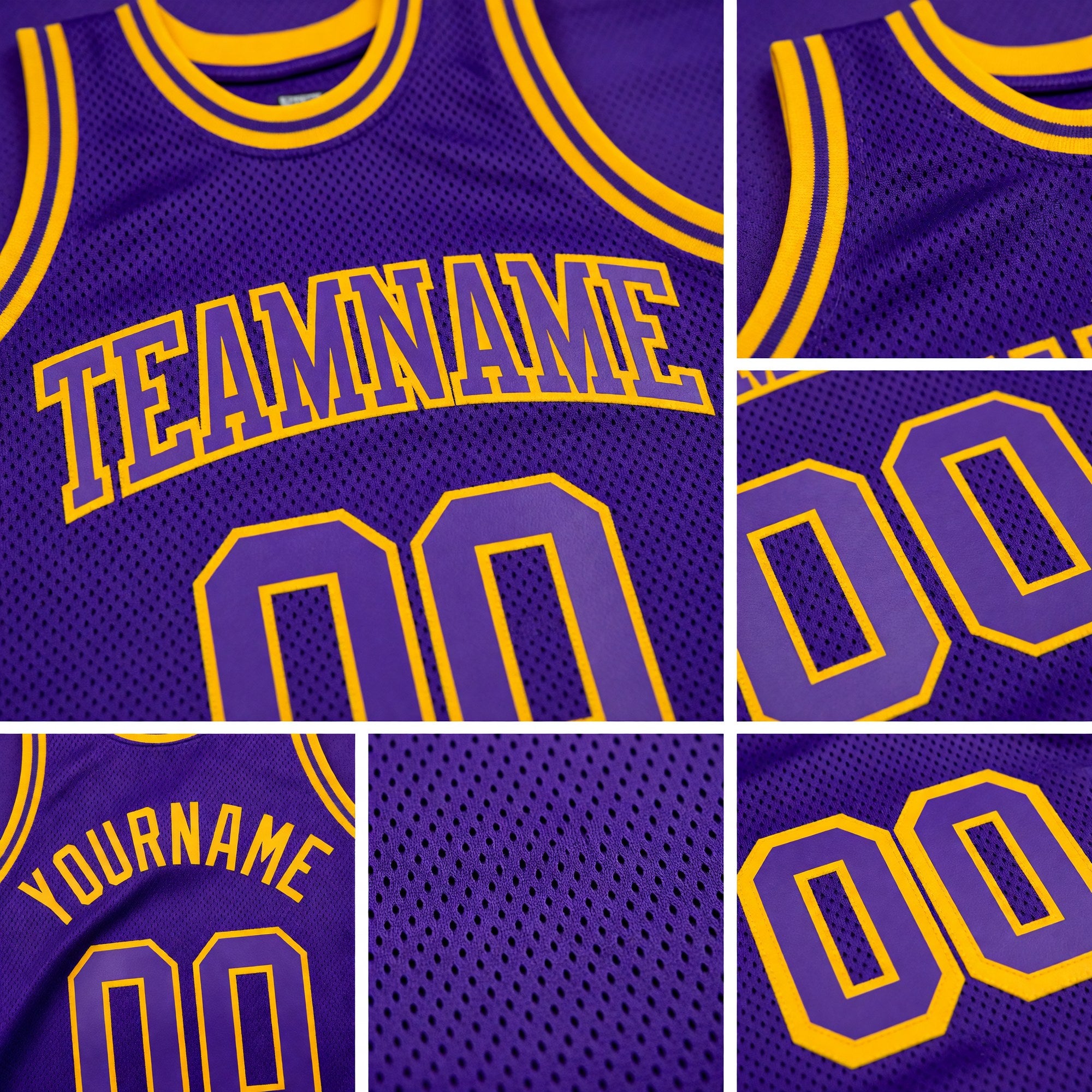 Custom Purple Purple-Gold Authentic Throwback Basketball Jersey detail