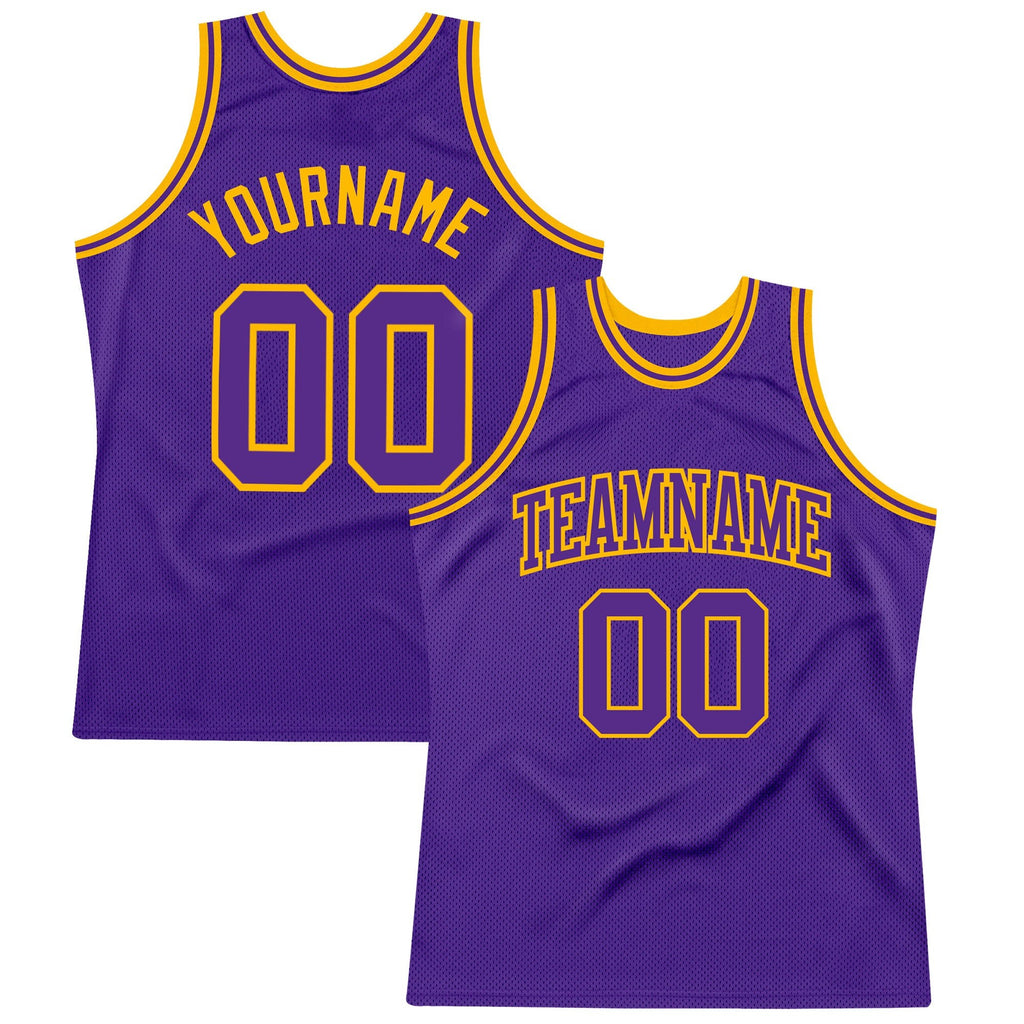 Custom Purple Purple-Gold Authentic Throwback Basketball Jersey photo 1