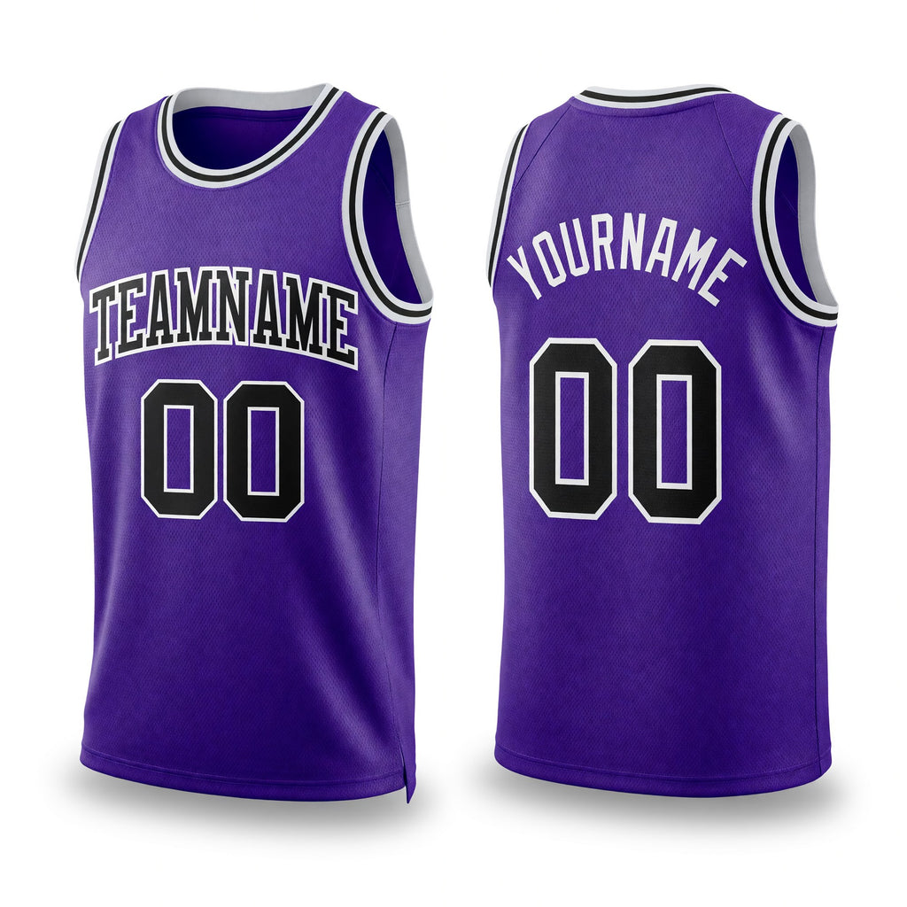 Custom Purple Black-White Authentic Throwback Basketball Jersey