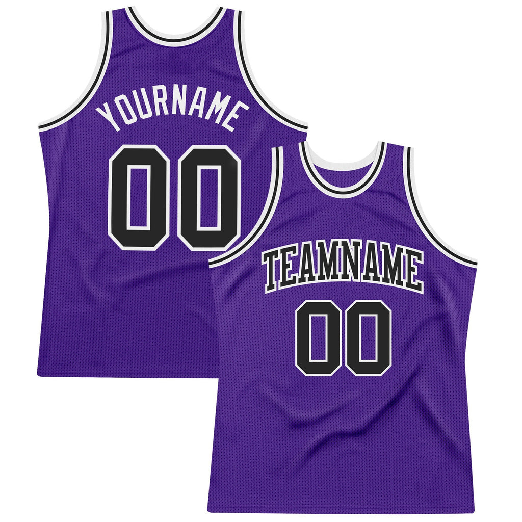 Custom Purple Black-White Authentic Throwback Basketball Jersey photo 1