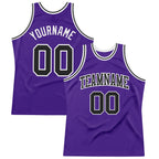 Custom Purple Black-White Authentic Throwback Basketball Jersey photo 1