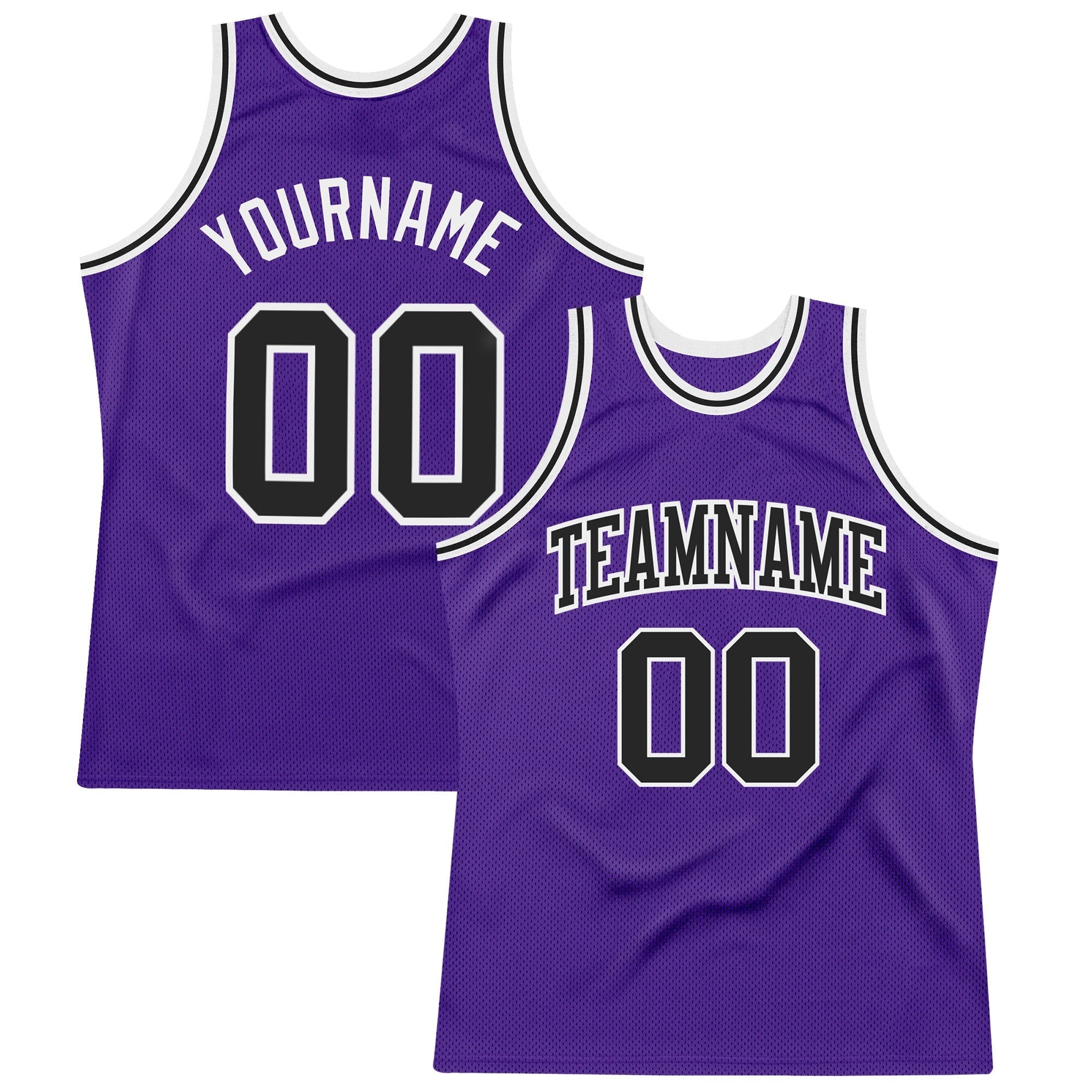 Custom Purple Black-White Authentic Throwback Basketball Jersey photo 1