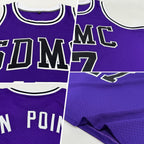 Custom Purple Black-White Authentic Throwback Basketball Jersey photo 2
