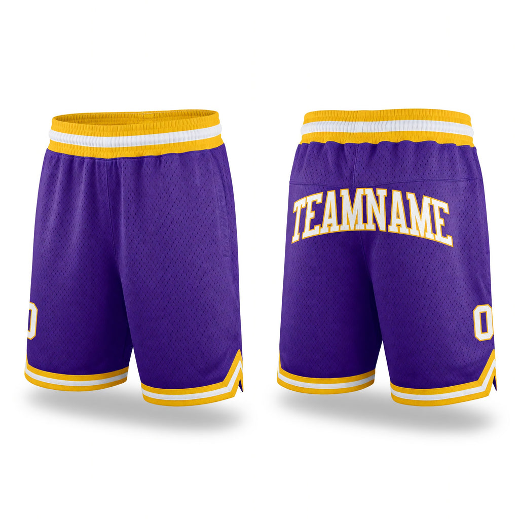 Custom Purple White-Gold Authentic Throwback Basketball Shorts