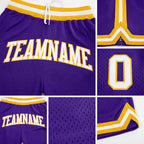 Custom Purple White-Gold Authentic Throwback Basketball Shorts detail