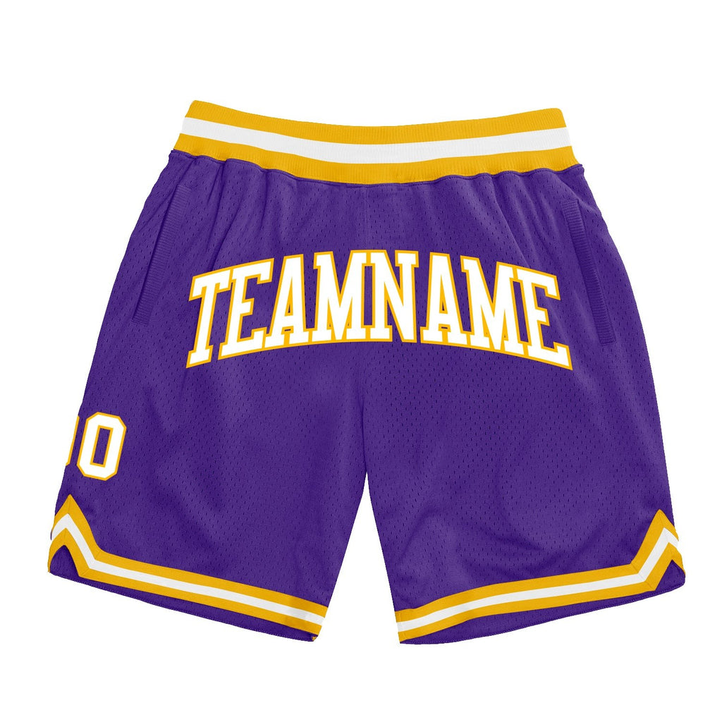Custom Purple White-Gold Authentic Throwback Basketball Shorts photo 1