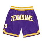 Custom Purple White-Gold Authentic Throwback Basketball Shorts photo 1