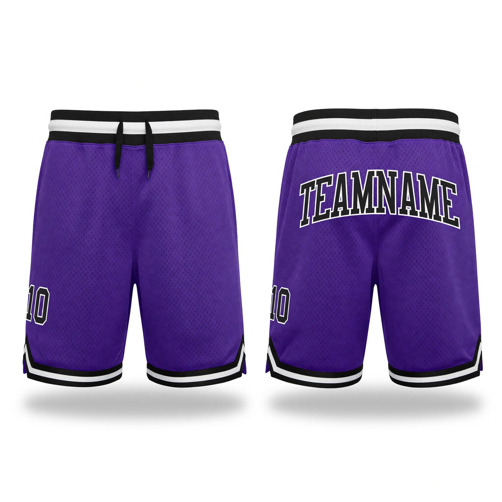 Custom Purple Black-White Authentic Throwback Basketball Shorts