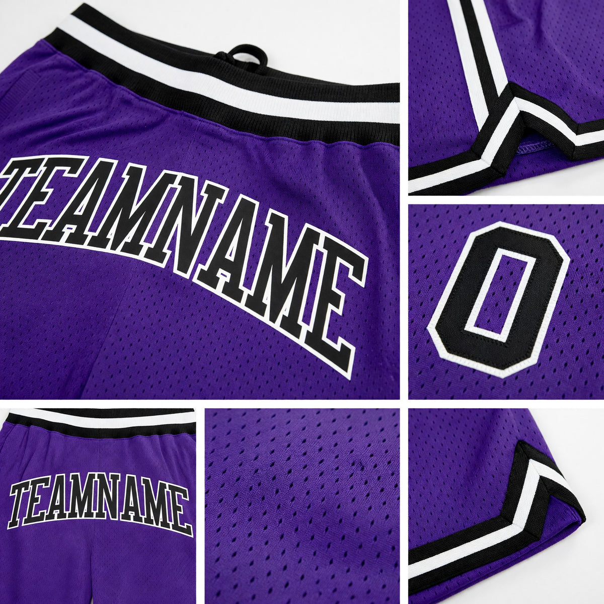 Custom Purple Black-White Authentic Throwback Basketball Shorts detail
