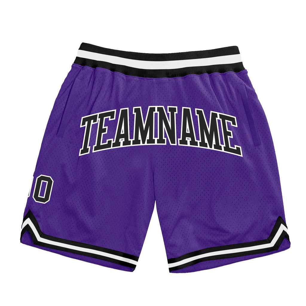 Custom Purple Black-White Authentic Throwback Basketball Shorts photo 1