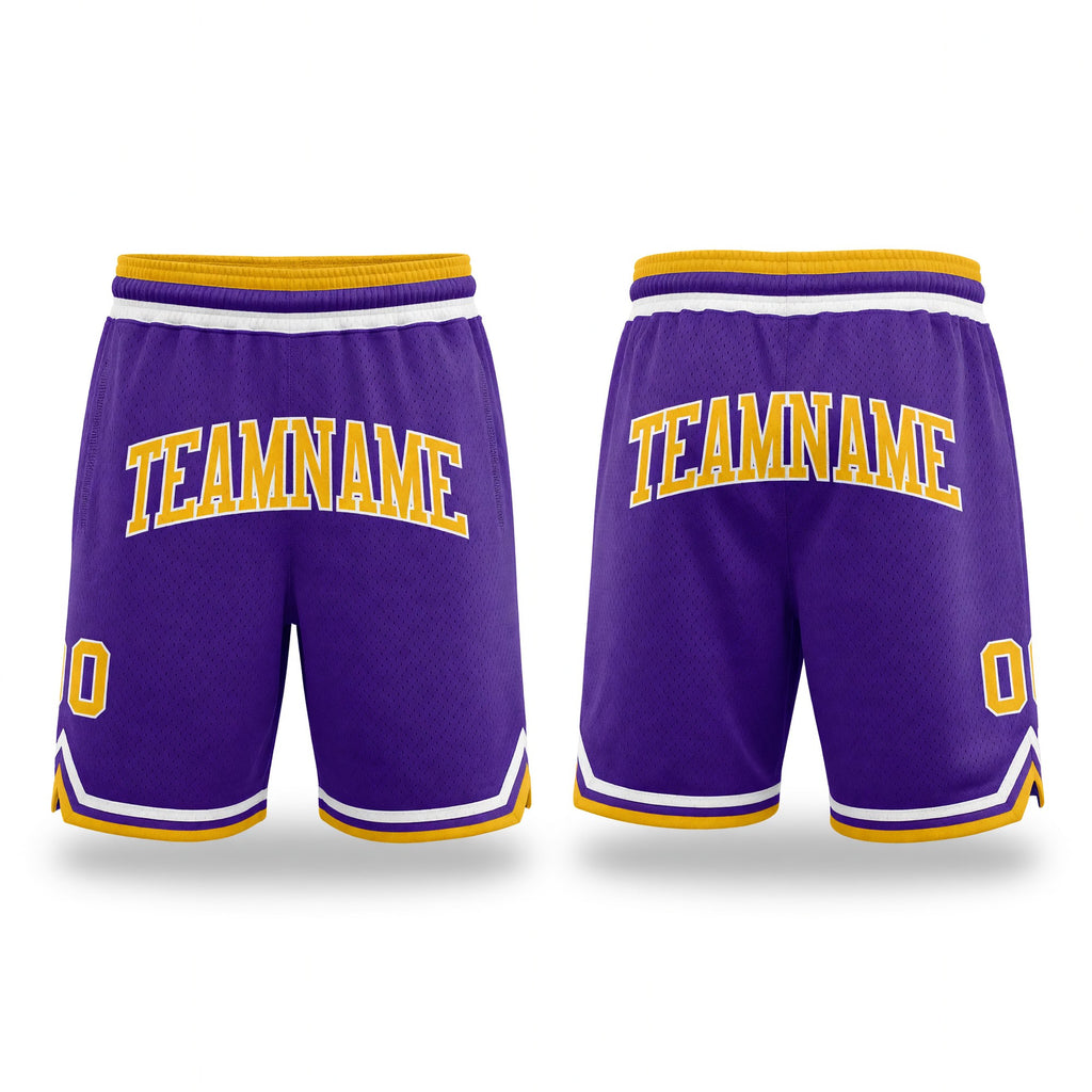 Custom Purple Gold-White Authentic Throwback Basketball Shorts