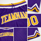 Custom Purple Gold-White Authentic Throwback Basketball Shorts detail