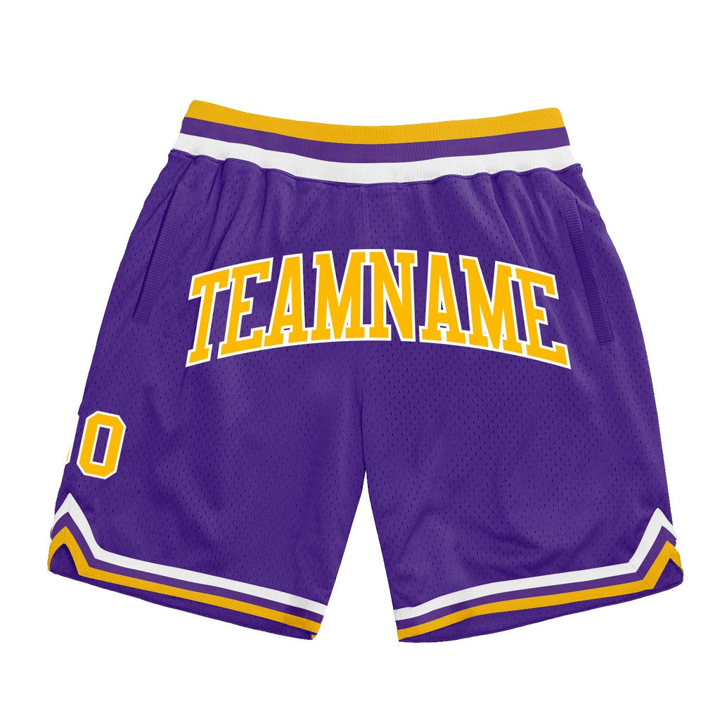 Custom Purple Gold-White Authentic Throwback Basketball Shorts photo 1
