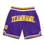 Custom Purple Gold-White Authentic Throwback Basketball Shorts photo 1