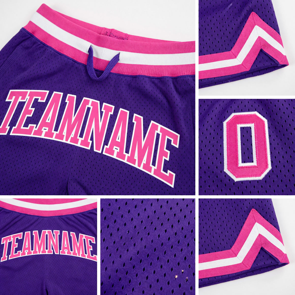 Custom Purple Pink-White Authentic Throwback Basketball Shorts detail