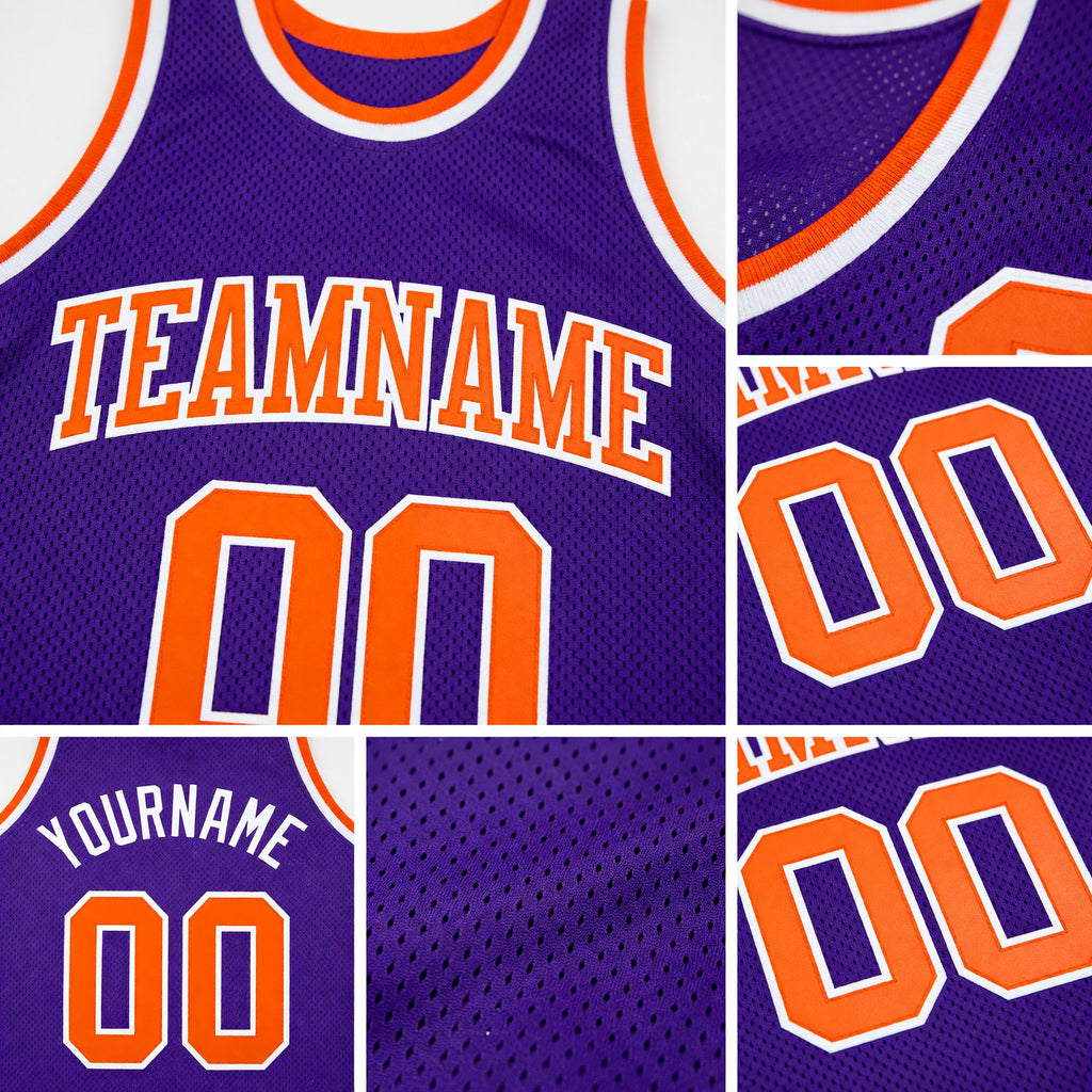 Custom Purple Orange-White Authentic Throwback Basketball Jersey detail