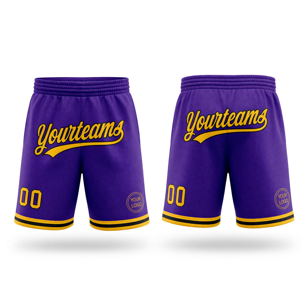 Custom Purple Gold-Black Authentic Throwback Basketball Shorts