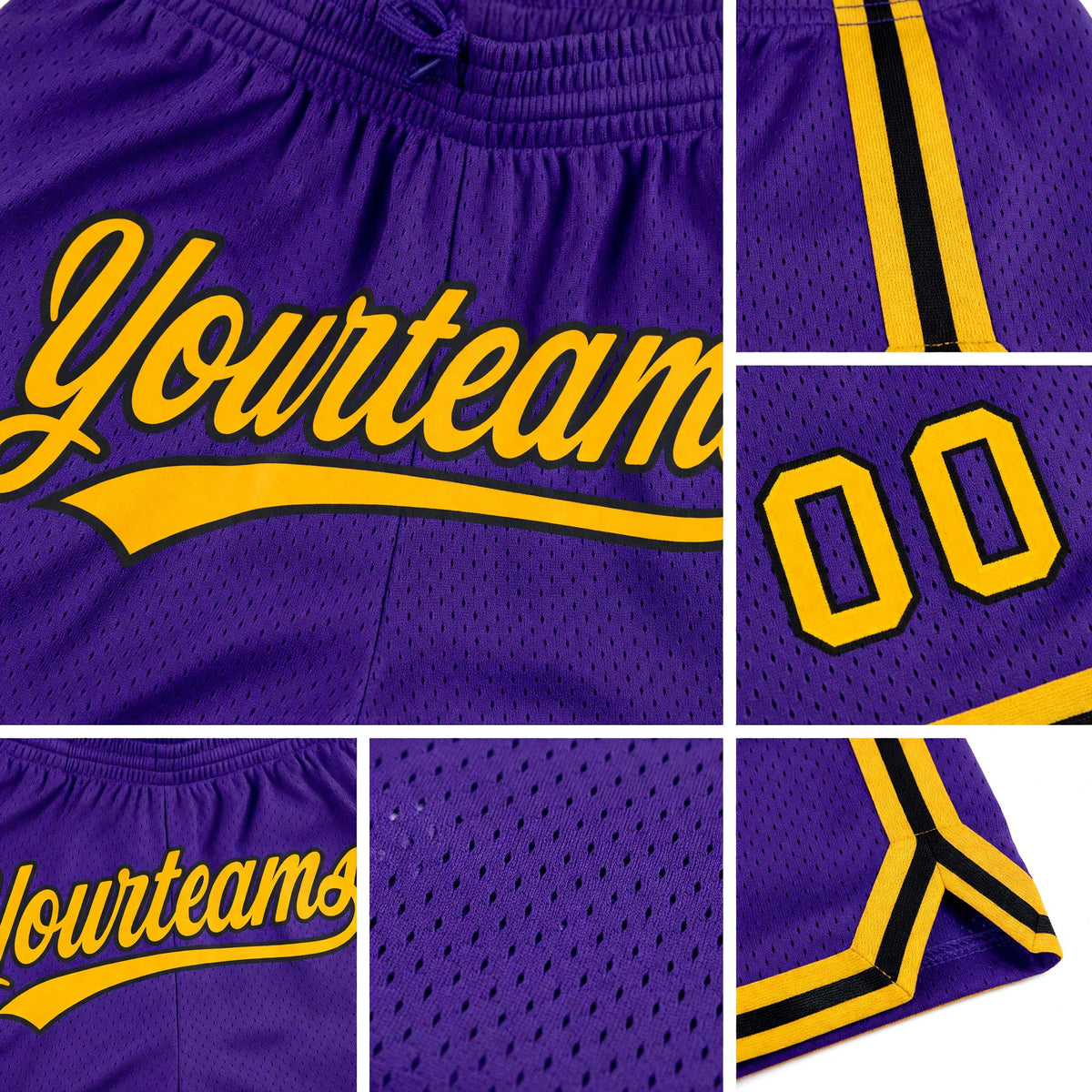 Custom Purple Gold-Black Authentic Throwback Basketball Shorts detail