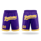 Custom Purple Gold-White Authentic Throwback Basketball Shorts