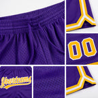 Custom Purple Gold-White Authentic Throwback Basketball Shorts detail