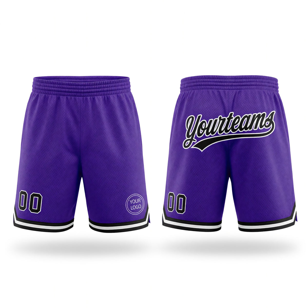 Custom Purple Black-White Authentic Throwback Basketball Shorts