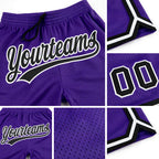 Custom Purple Black-White Authentic Throwback Basketball Shorts detail