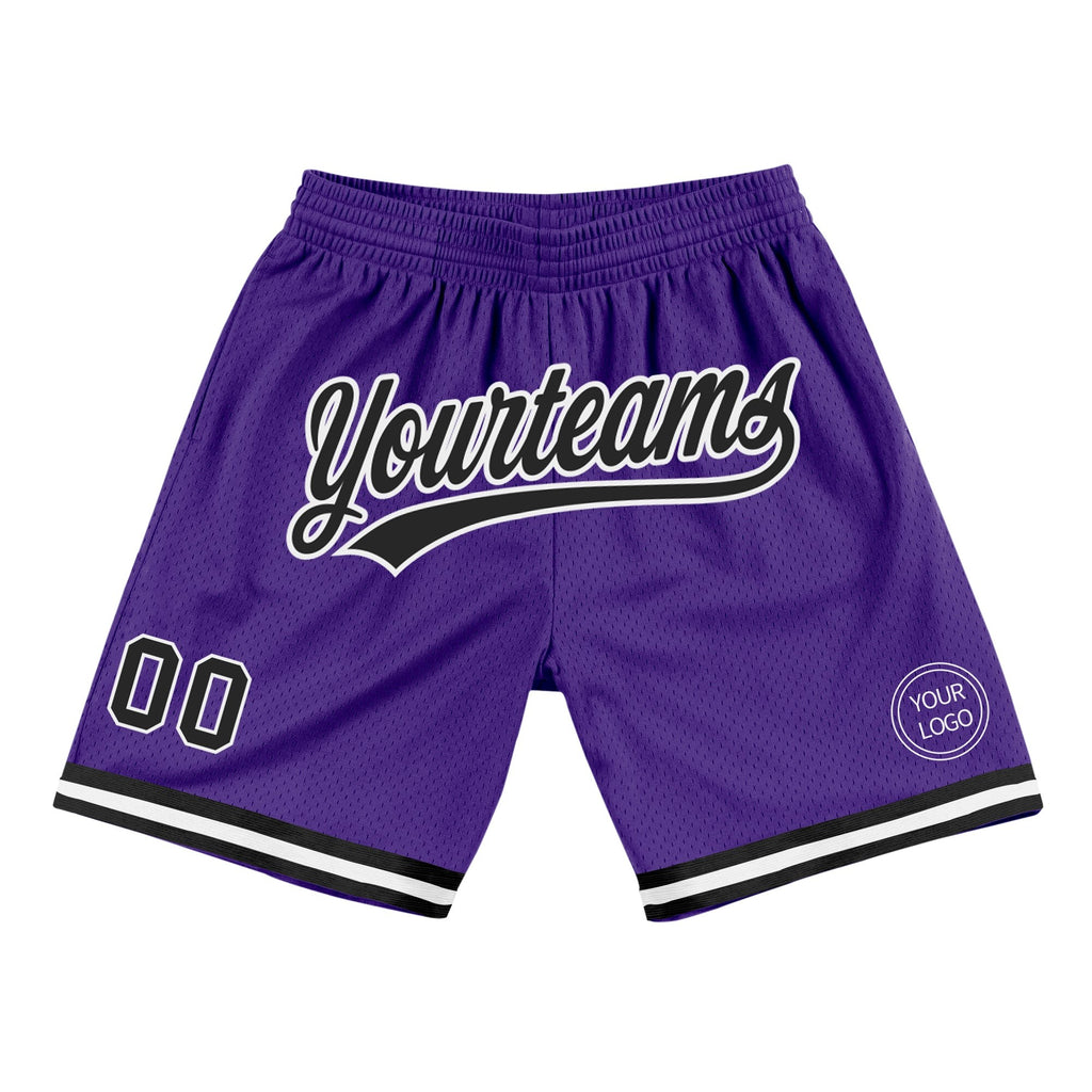 Custom Purple Black-White Authentic Throwback Basketball Shorts photo 1