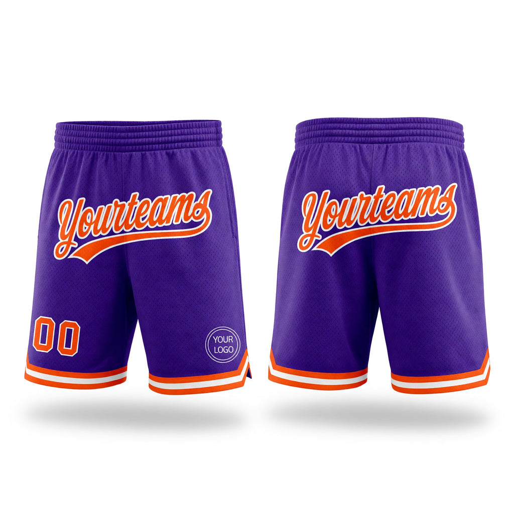 Custom Purple Orange-White Authentic Throwback Basketball Shorts