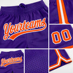 Custom Purple Orange-White Authentic Throwback Basketball Shorts detail