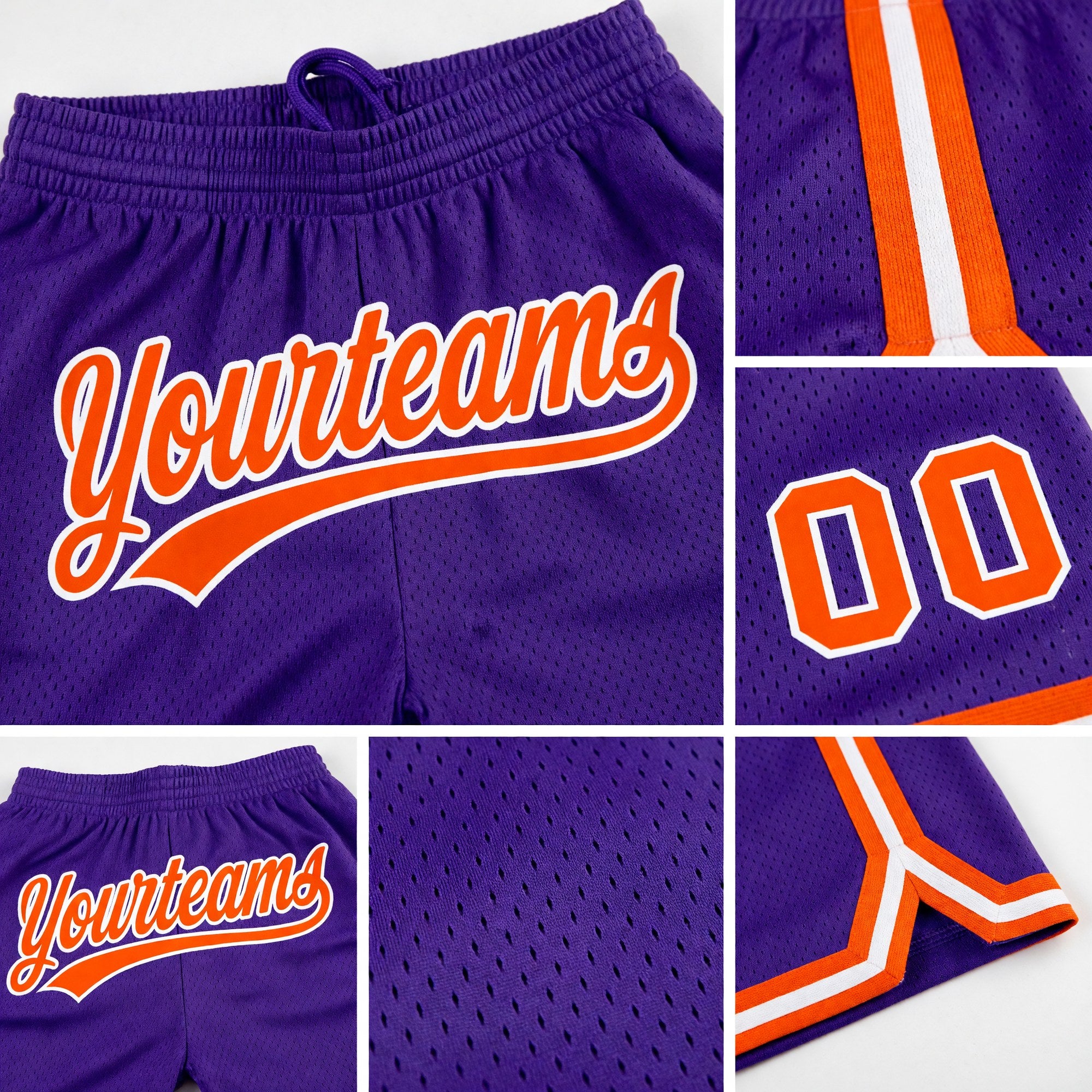 Custom Purple Orange-White Authentic Throwback Basketball Shorts detail