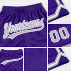 Custom Purple Gray-White Authentic Throwback Basketball Shorts detail
