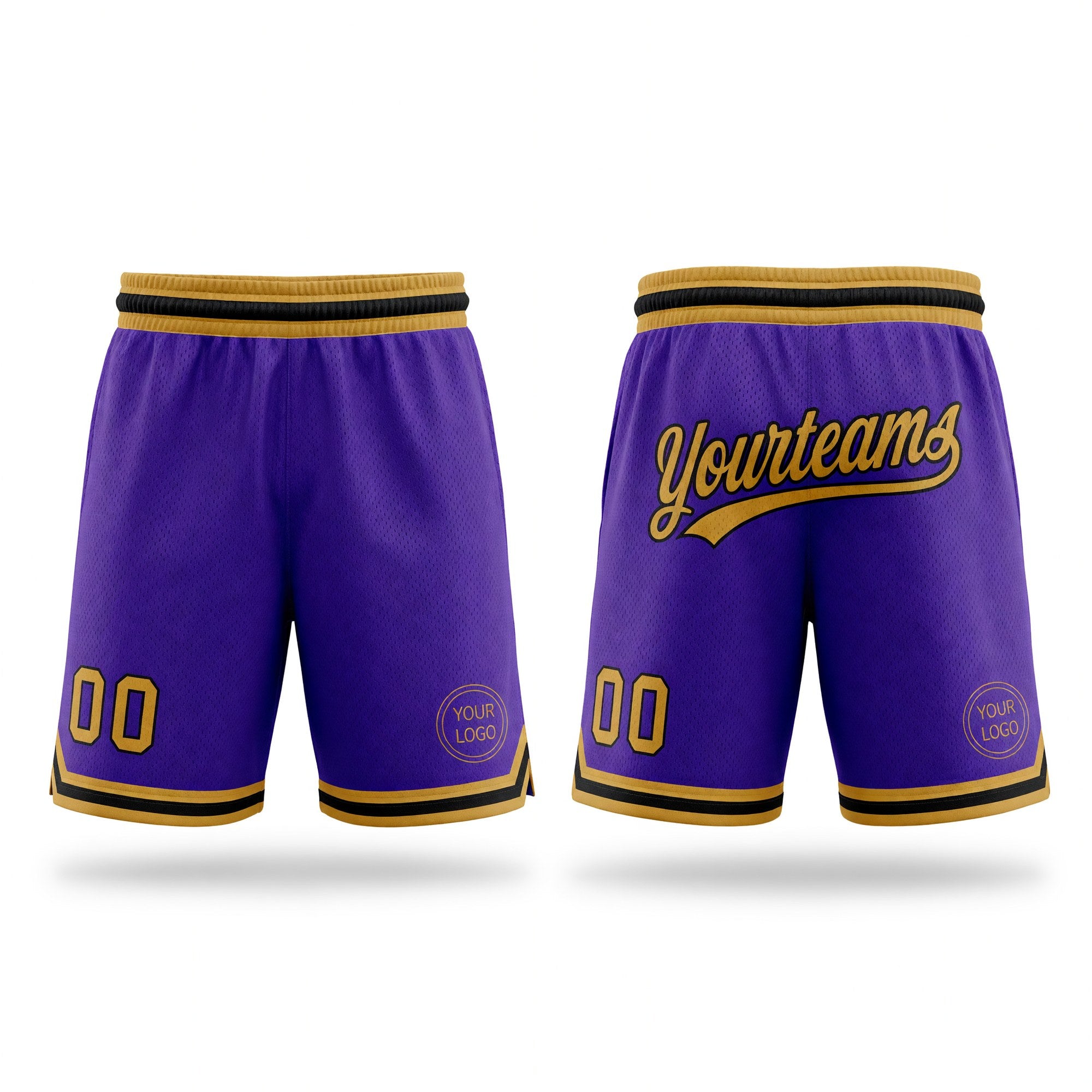 Custom Purple Old Gold-Black Authentic Throwback Basketball Shorts