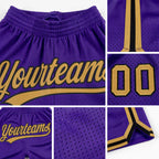 Custom Purple Old Gold-Black Authentic Throwback Basketball Shorts detail