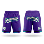 Custom Purple White Black-Teal Authentic Throwback Basketball Shorts
