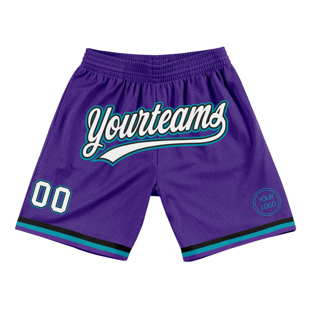 Custom Purple White Black-Teal Authentic Throwback Basketball Shorts photo 1