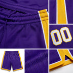 Custom Purple White-Yellow Authentic Basketball Shorts detail