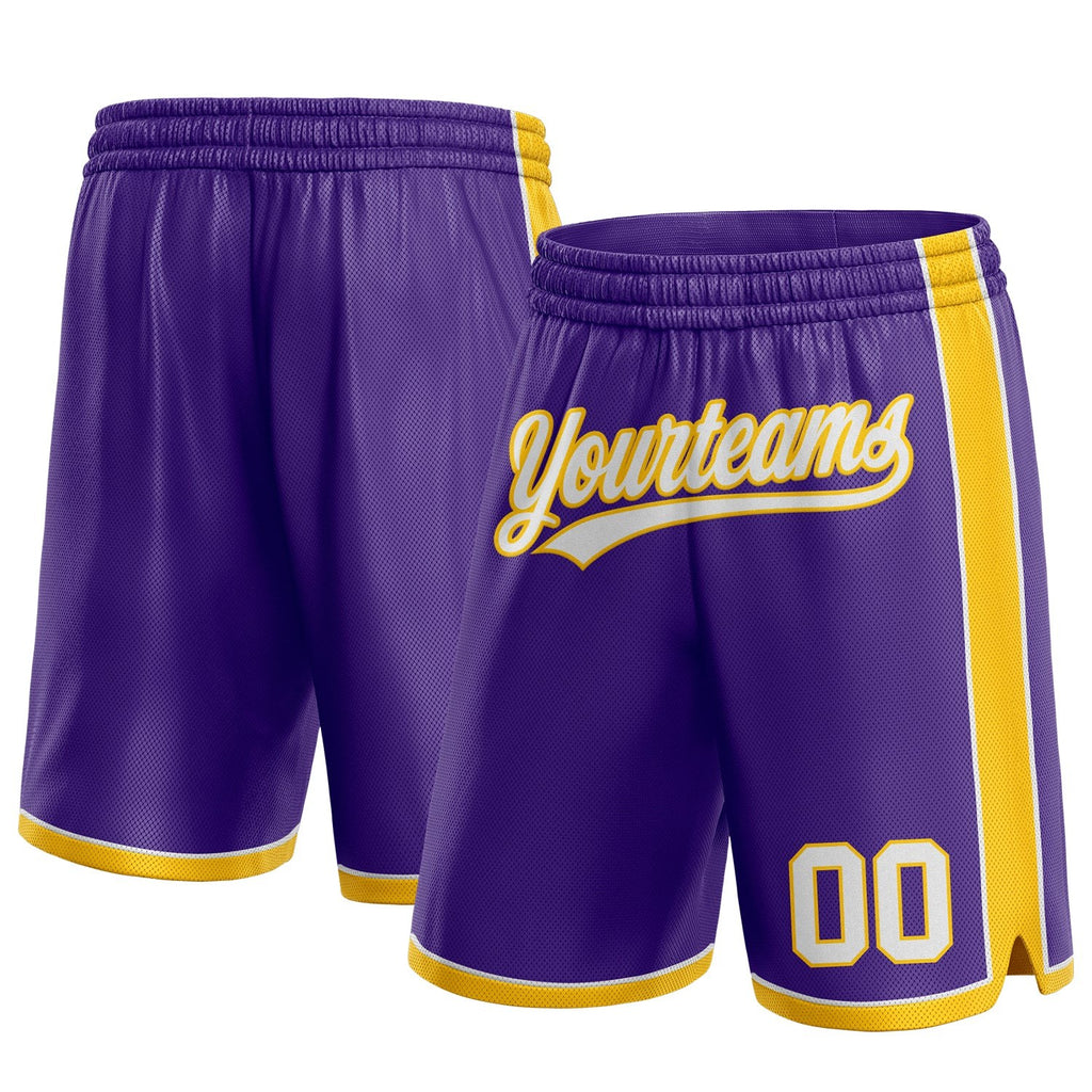 Custom Purple White-Yellow Authentic Basketball Shorts photo 1