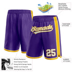 Custom Purple White-Yellow Authentic Basketball Shorts photo 2