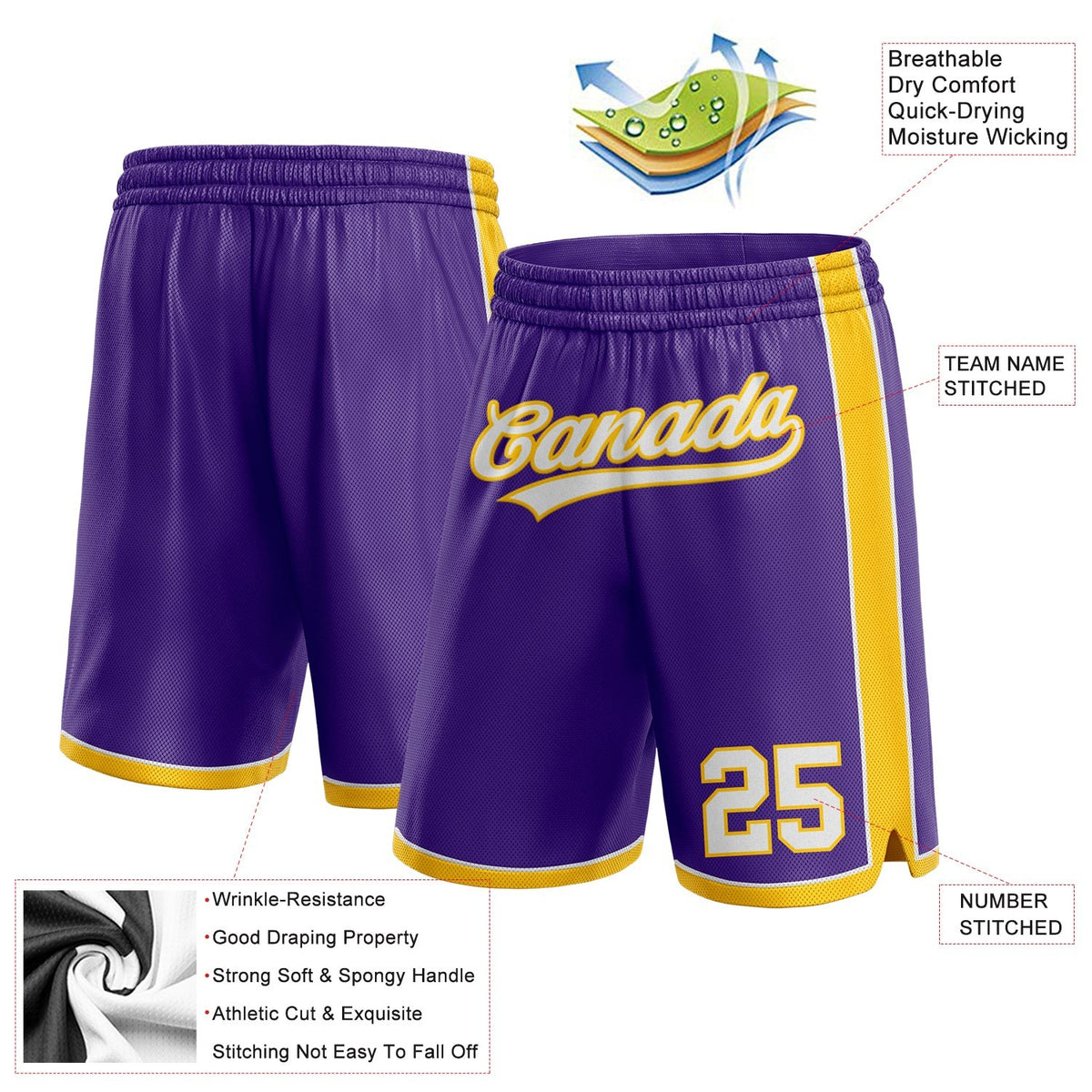 Custom Purple White-Yellow Authentic Basketball Shorts photo 2