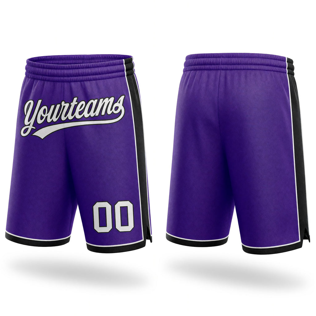 Custom Purple White-Black Authentic Basketball Shorts
