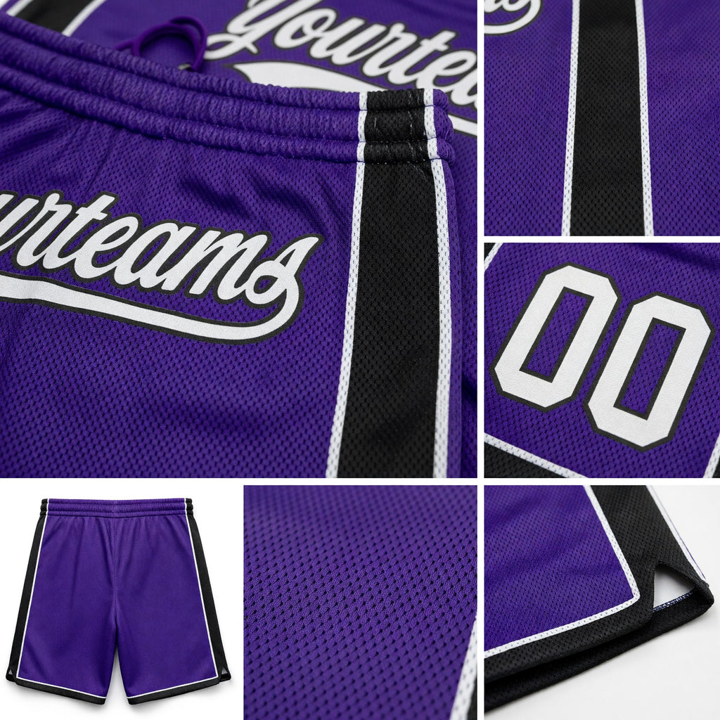 Custom Purple White-Black Authentic Basketball Shorts detail