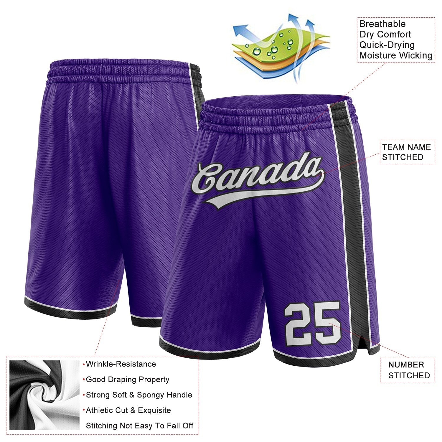 Custom Purple White-Black Authentic Basketball Shorts photo 2