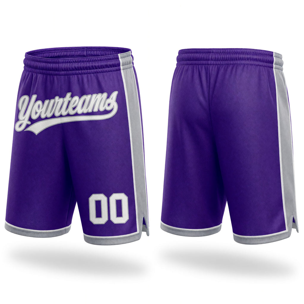 Custom Purple White-Gray Authentic Basketball Shorts
