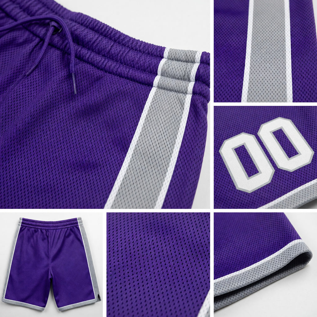 Custom Purple White-Gray Authentic Basketball Shorts detail