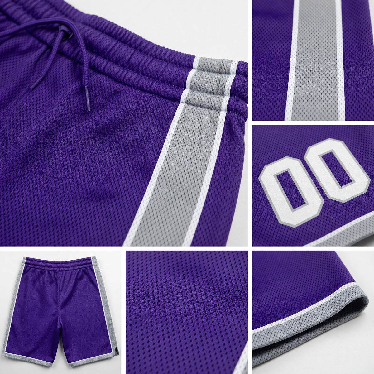 Custom Purple White-Gray Authentic Basketball Shorts detail