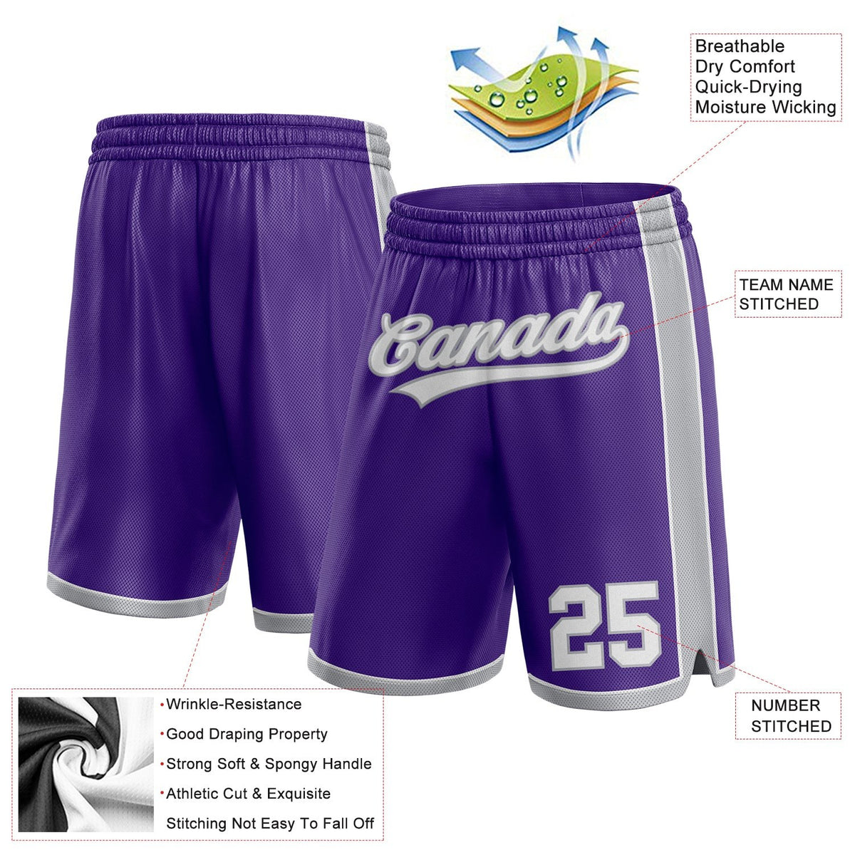 Custom Purple White-Gray Authentic Basketball Shorts photo 2