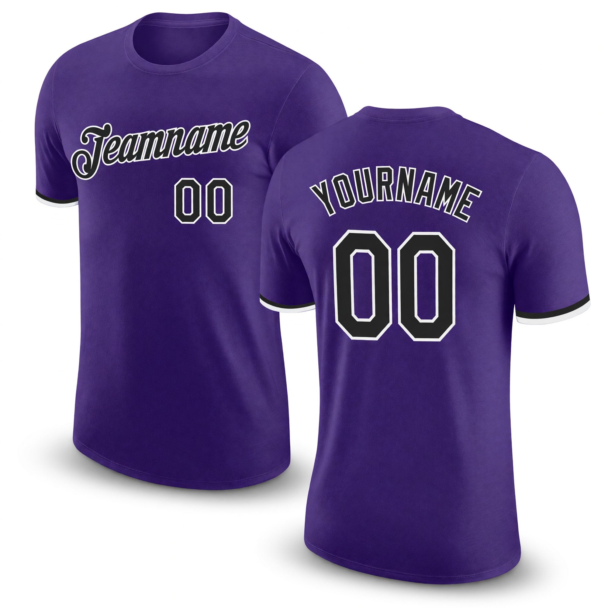 Custom Purple Black-White Performance T-Shirt