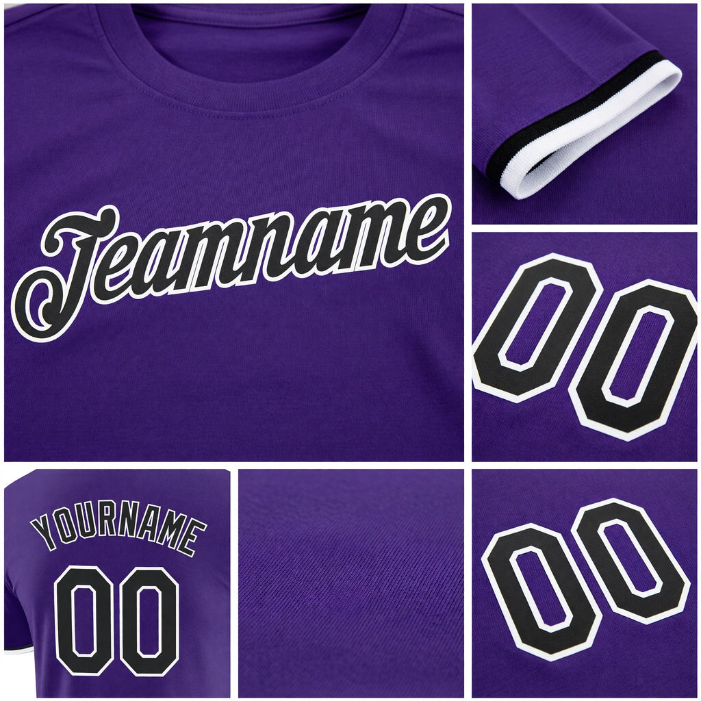 Custom Purple Black-White Performance T-Shirt detail