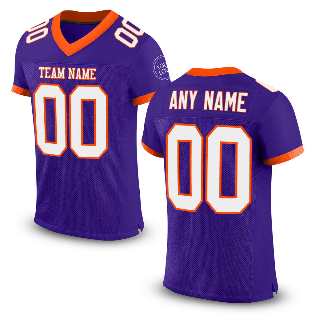 Custom Purple White-Orange Mesh Authentic Football Jersey